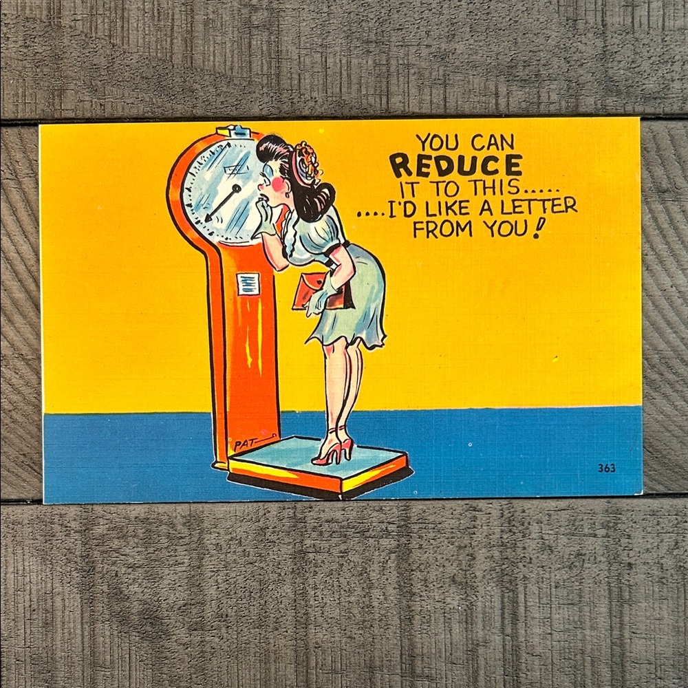 Vintage Comic Linen Postcard with Woman and Scale